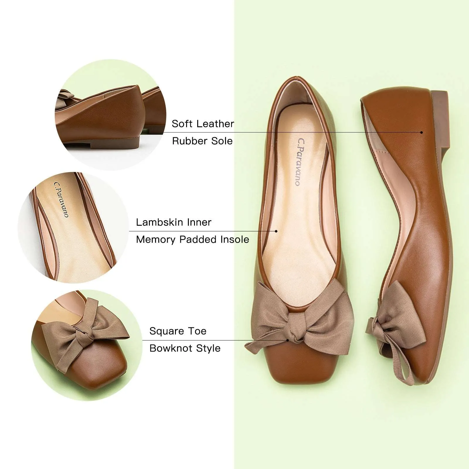 Bow Ballerina Flats (Eva) Brown