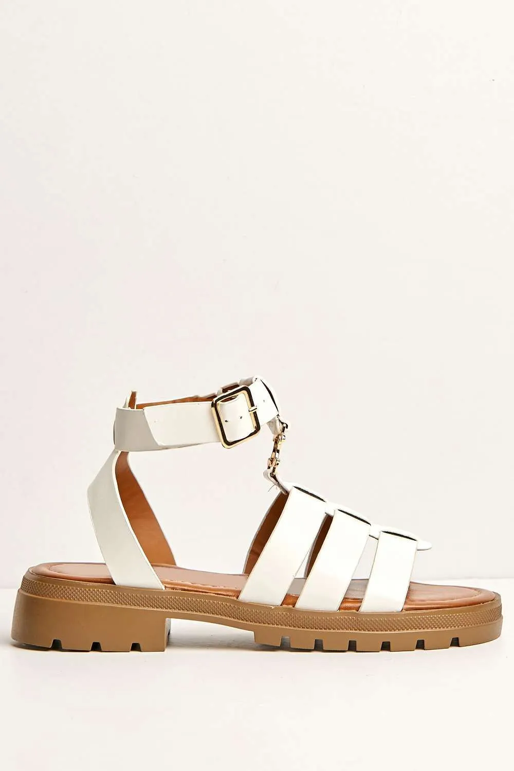 Elenie Anklestrap Flatform Sandals in White