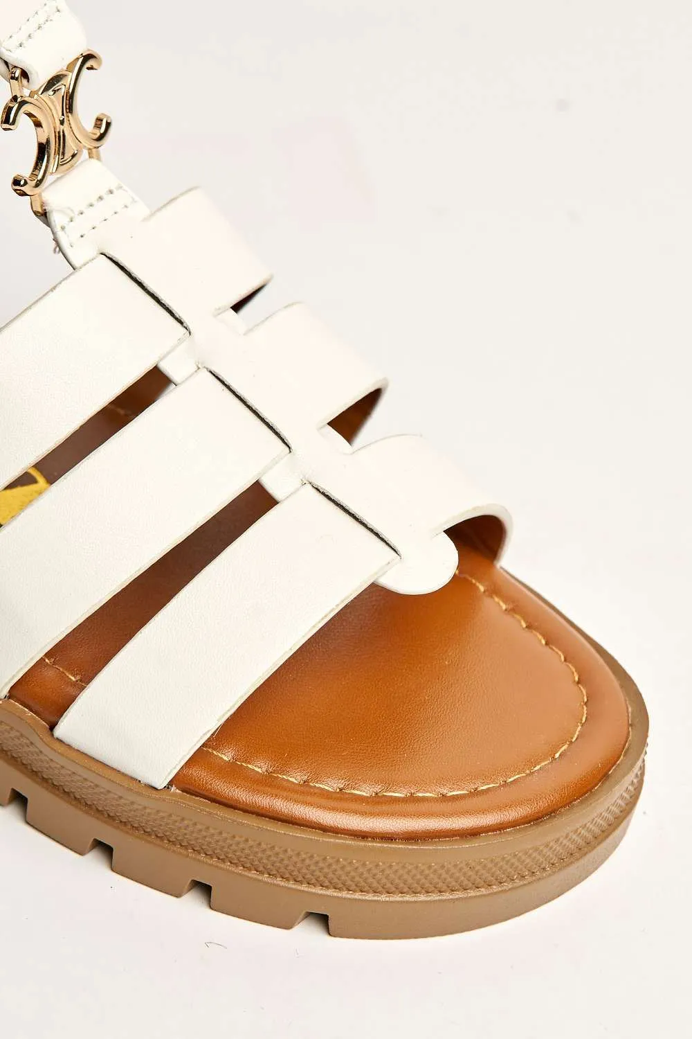 Elenie Anklestrap Flatform Sandals in White
