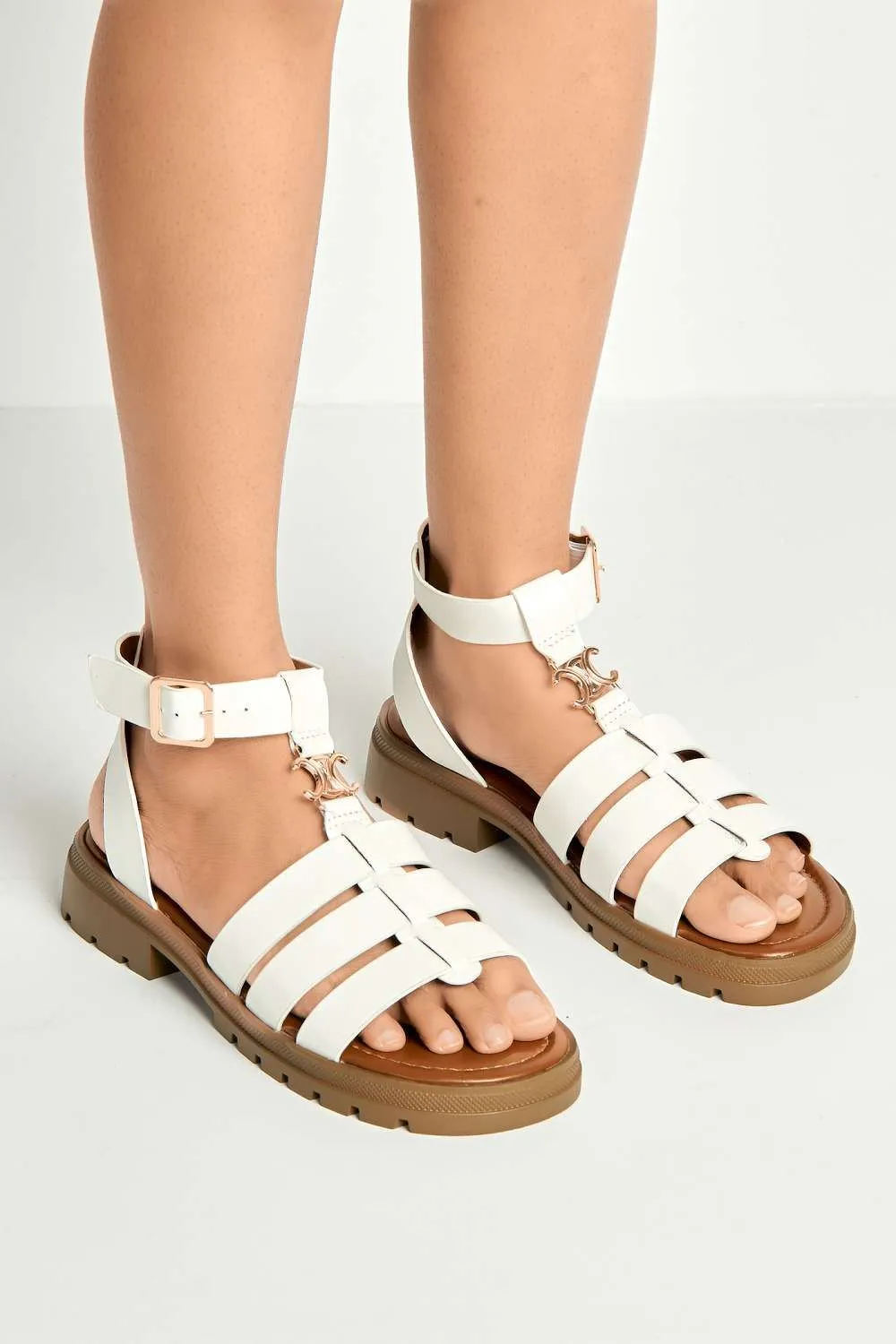Elenie Anklestrap Flatform Sandals in White
