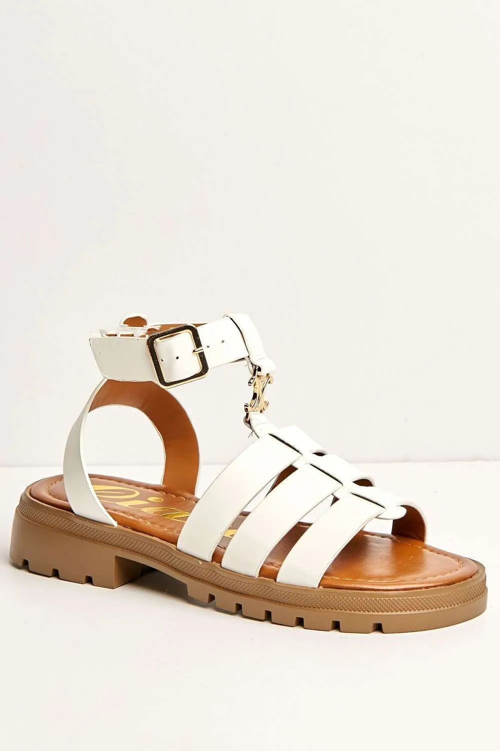Elenie Anklestrap Flatform Sandals in White