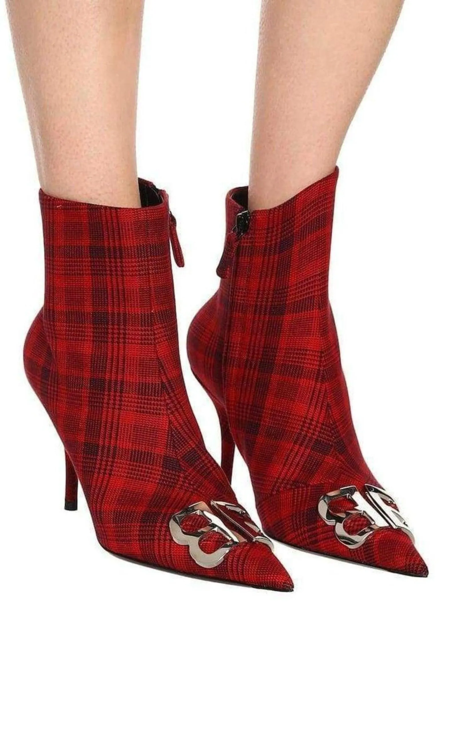 Logo Plaid Canvas Ankle Boots
