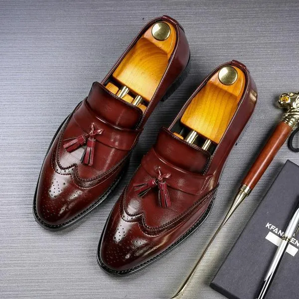 Men's Fashion Leather Pointed Toe Business Oxford Wedding Loafers