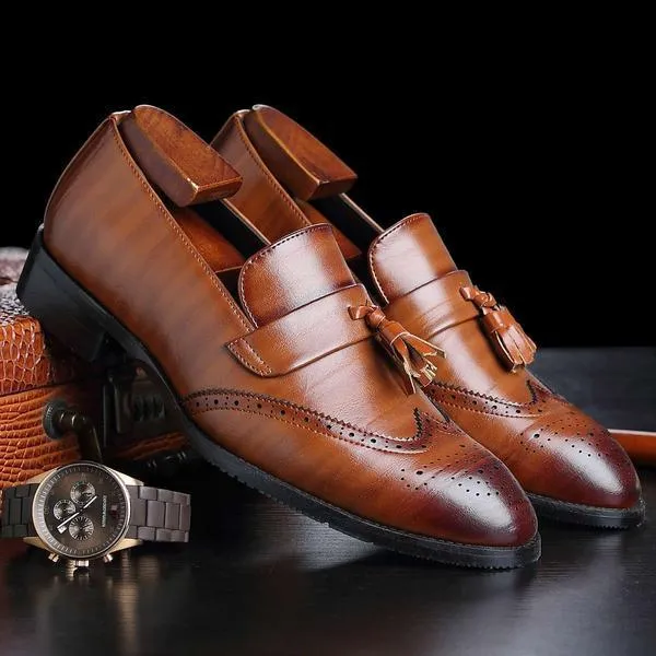 Men's Fashion Leather Pointed Toe Business Oxford Wedding Loafers