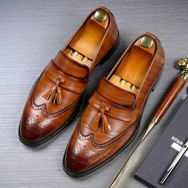 Men's Fashion Leather Pointed Toe Business Oxford Wedding Loafers