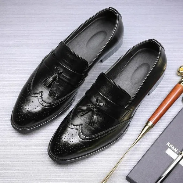 Men's Fashion Leather Pointed Toe Business Oxford Wedding Loafers