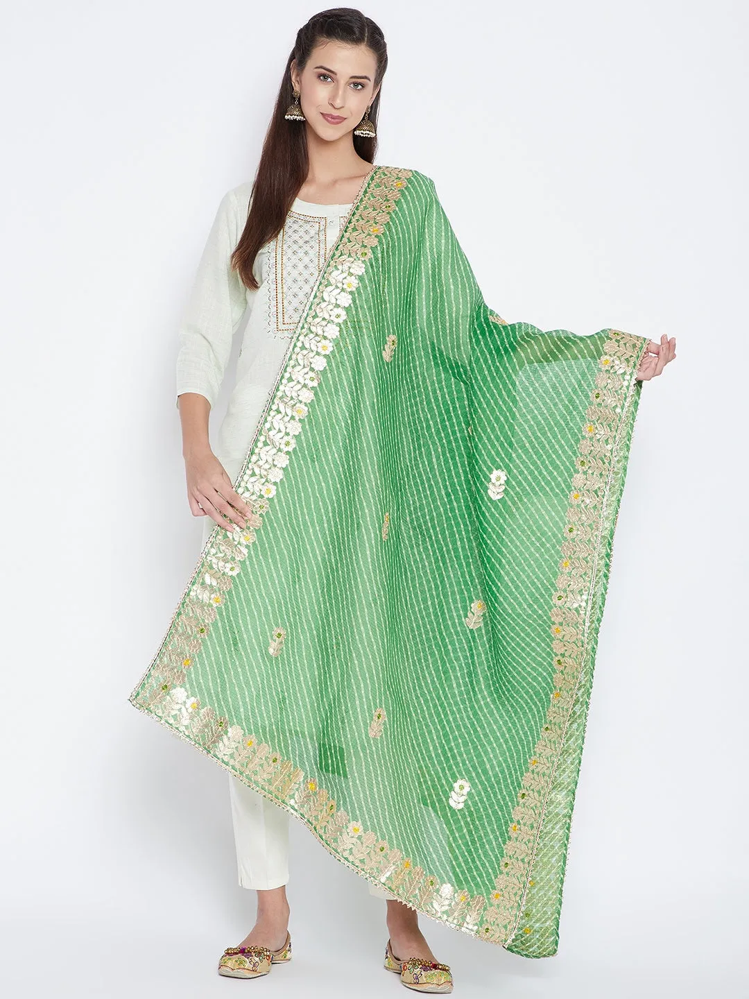Women Green Bandhej Dyed Dupatta