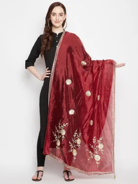 Women Maroon Gotta Patti Silk Blend Dupatta